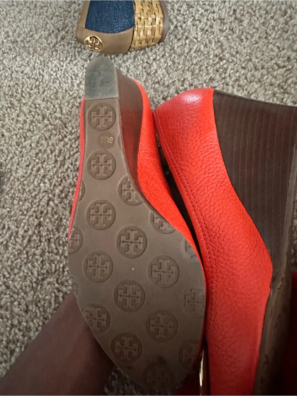 Tory Burch Orange Leather Logo Ballet Flats